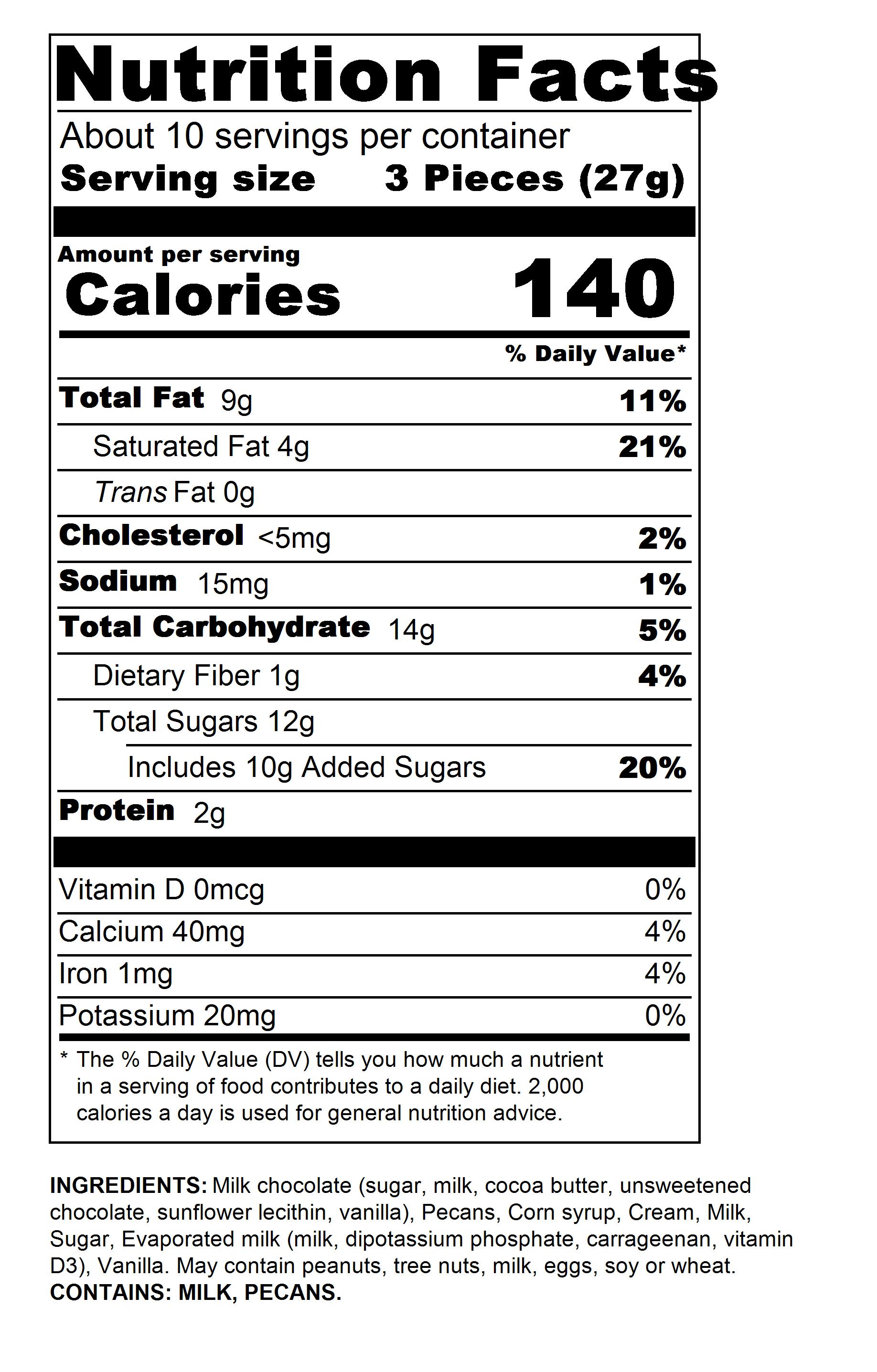 12oz Milk Chocolate Pecan Caramel Clusters Nutrition Information